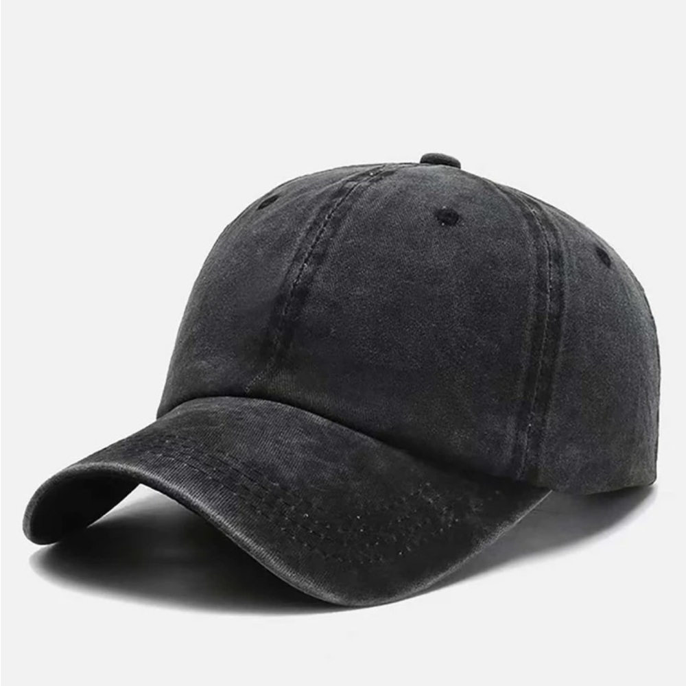 Black Washed Denim Look Baseball Cap